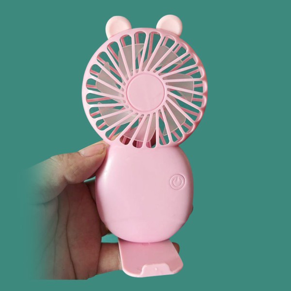 Kraftig håndholdt minivifte Cute Animal Horn USB oppladbar vifte med telefonholder cat pink