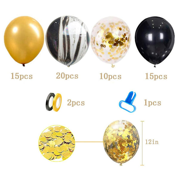 50 st svarta och guld ballonger - metalliska gröna ballonger med guldfetti, perfekta för födelsedag, examen, halloweenfestdekorationer (ca.