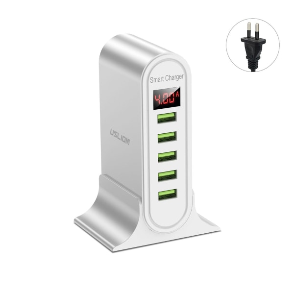 5-portars USB -laddare LED Display Multi USB 5v 4a Snabbladdningsstation Universal