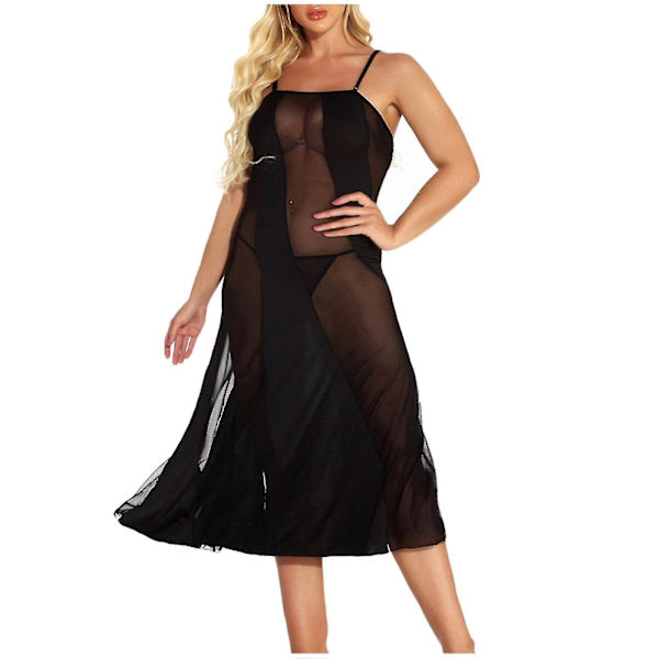 Sexy Dame Splice Trådløs BH Lingerie Ryggløs Pyjamas Nattkjole Svart S-6xl S