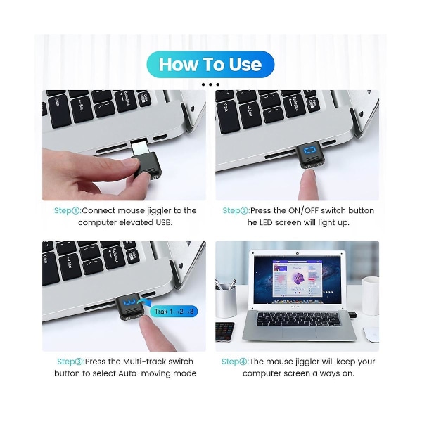 USB Mouse Jiggler Oupptäckbar Mouse Mover med separat läge och på/av-knappar, digital display och