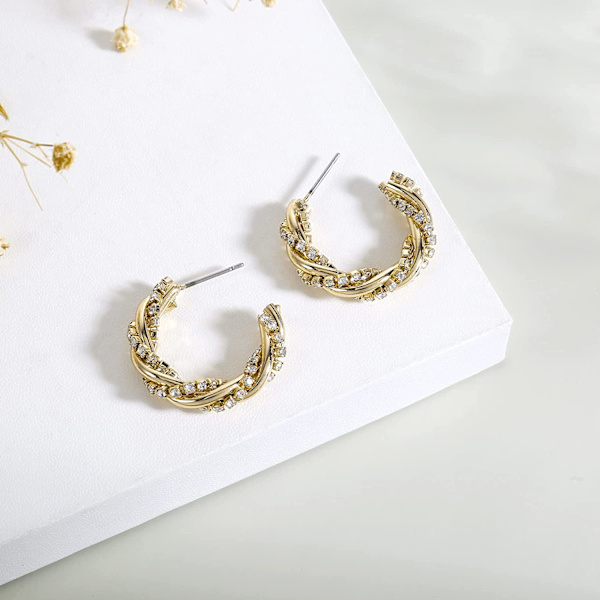 Guld Twist Hoop Örhängen Guldpläterade Diamant Kubisk Zirkonia