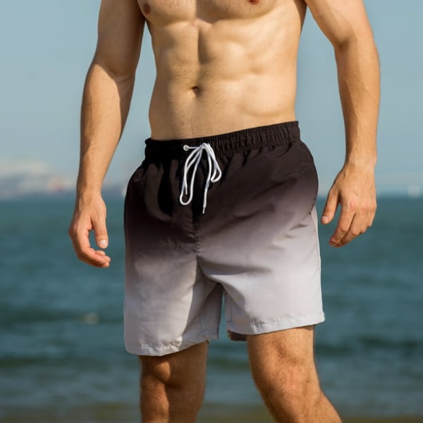 Korte badebukser for menn, hurtigtørrende strandbadeshorts, Color Changin Gray S
