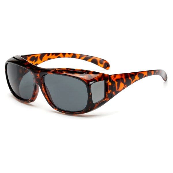 Polariserade solglasögon över glasögon runda solglasögon över Uv400 Gray frame with leopard print