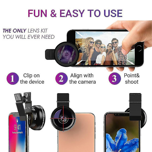 Apexel Telefonlinsesæt 0,45x Super Vidvinkel & 12,5x Makro Mikrolinse