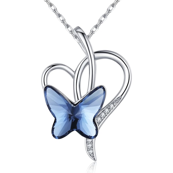 Krystall sommerfugl halskjede blå smykker 925 Sterling sølv