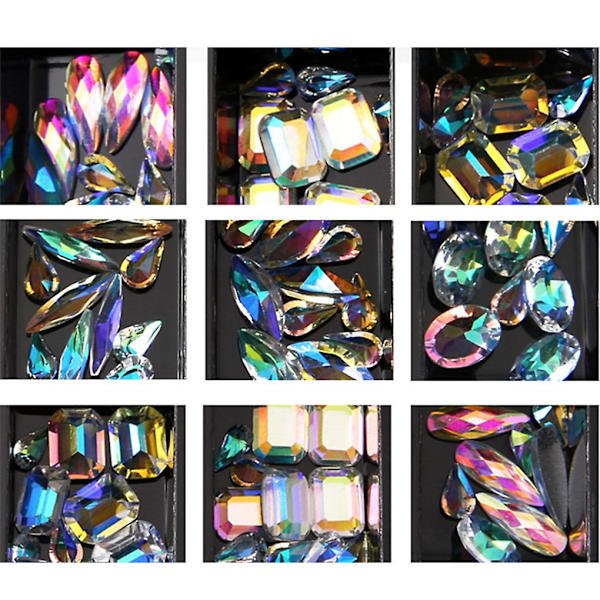 Art Rhinestone Palet 12 Gitre Farverige Vanddråbe Form Firkantet