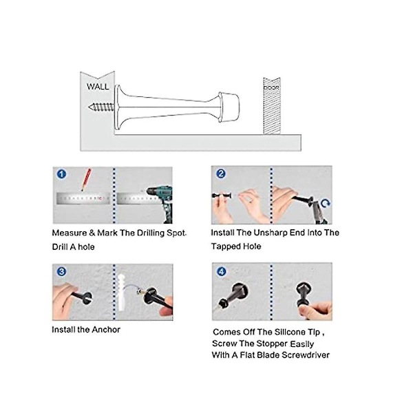 12 stk. Heavy Duty Solid Rigid Dørstop med Gummispidser Zink Trykstøbt Zink Legering Dørstop til Wa