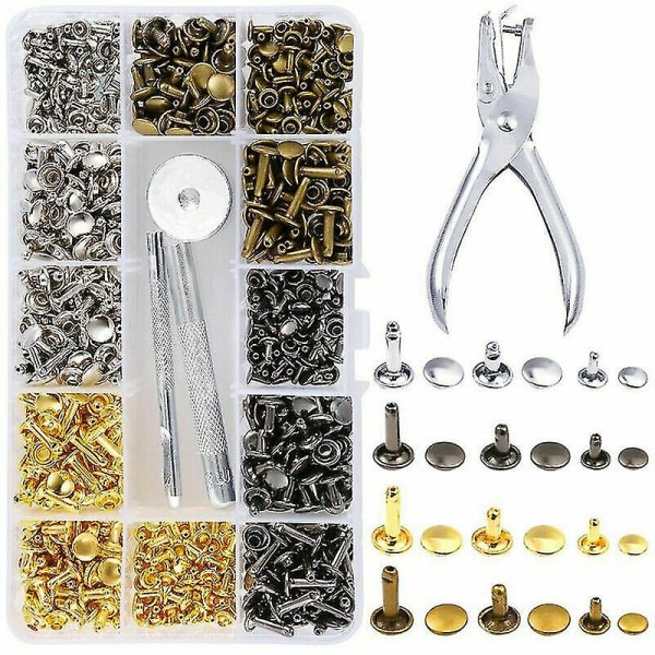 Lädernitar Dubbla cap metalldubbar Fixeringsverktyg för håltång.(silver+guld)(360st)