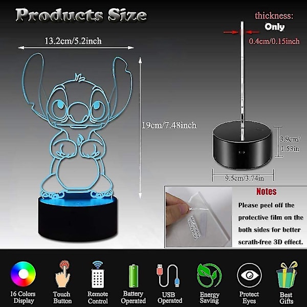 Stitch Natlampe, Lilo Og Stitch Gaver 3d Stitch Lampe Legetøj