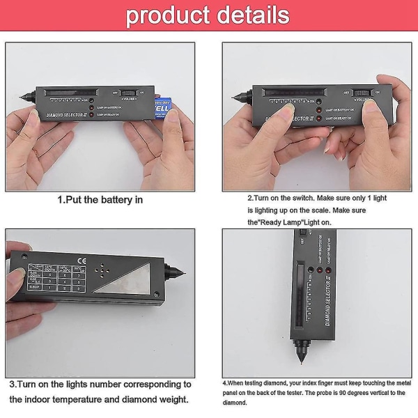 Diamanttester Pen, professionel diamantdetektor med 60x Mini LED-forstørrelse, diamanttestpen til