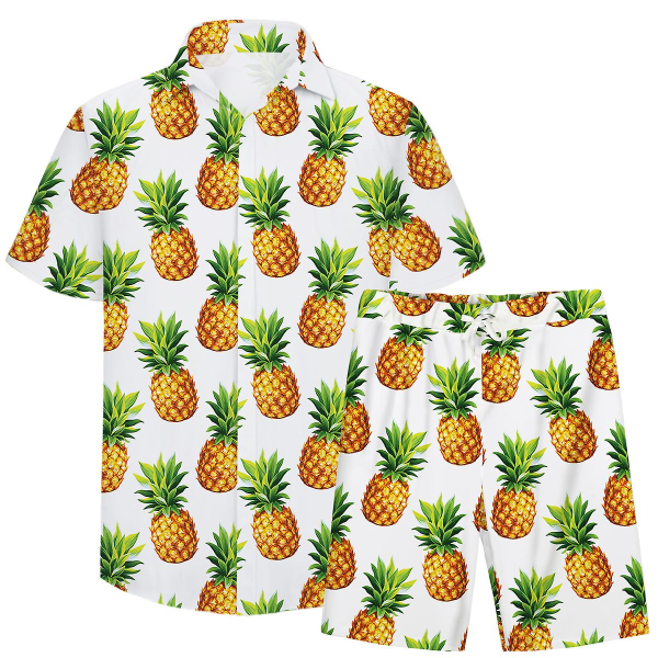 Allthemen Herr 2-delad Sommar Ananas Tryckt Strandskjorta & Shorts 3XL