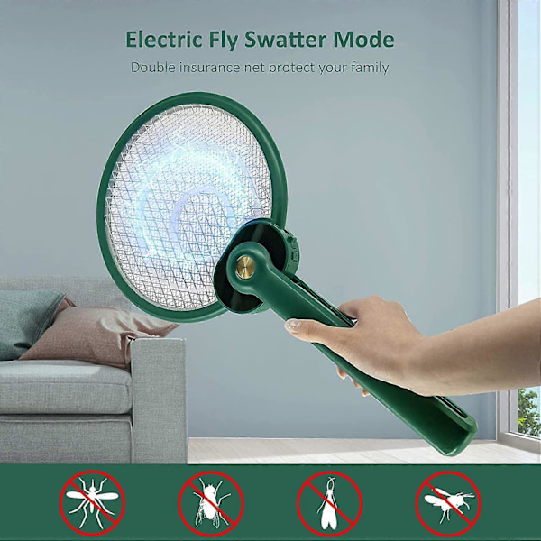 Vikbar Elektrisk Flugsmälla Flugdödare Insektsdödare Racket Inomhus och Utomhus Uppladdningsbar
