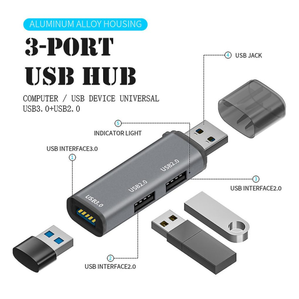 Høj USB Hub 3 Ports Adapter Splitter Ekstern Bærbar