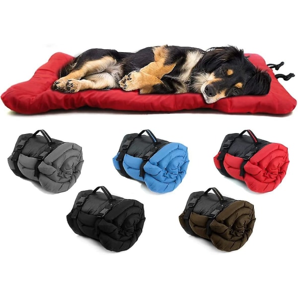Hopfällbar vattentät madrass för hundsäng, tvättbar slitstark Oxford-hunddyna för bilsoffa även för utomhusbruk (l (35,4-23,6"/90-60 cm, röd)