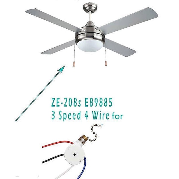 2 STK Loftventilator Lyskontakt ZingEar ZE-208S E89885 3 Hastigheder 4 Lednings Ventilator Kontakt Træk Kæde, Ventilator Lyskontakt, Bronze
