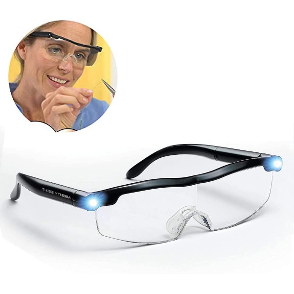 Läsglasögon - förstoringsglas med ledljus, 160 % förstoring, för läsning, allt precisionsarbete, sömnad