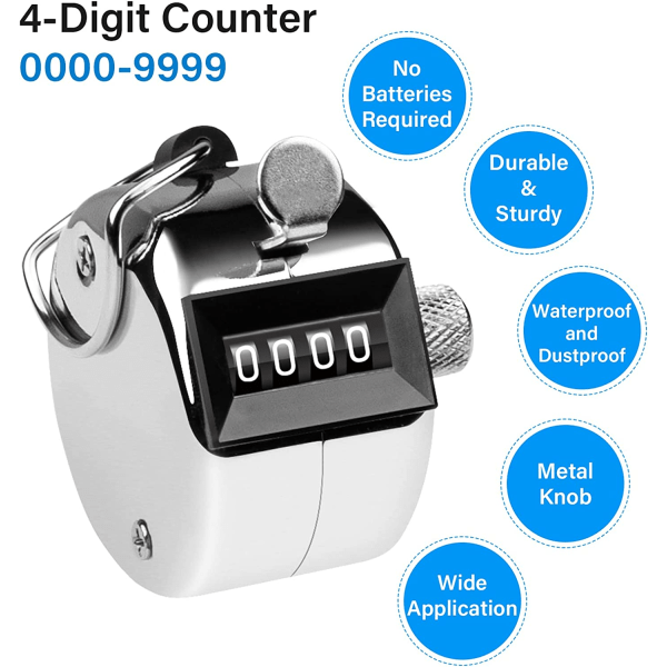 4-sifret klikkteller - Metallhåndteller - Golfpoengklikker (Metallstandard