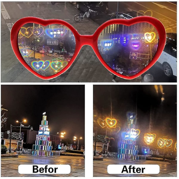 4 stk. Hjerte-Effekt Diffraktionsbriller, 3D Hjerte Solbriller Der Kan Forvandle Lyset Til En Hjerteform, Hjerteformede Briller Med Særlige Effekter Kan B