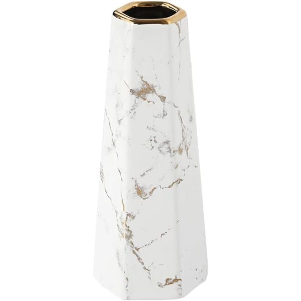 20cm Vas av Vit Guld Marmor Keramik Hög Design Dekorativ