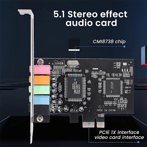 PCIe Lydkort 5.1, PCI Express Surround-kort 3D Stereo Lyd med Høy Lydytelse PC Lydkort CMI8738 Chip