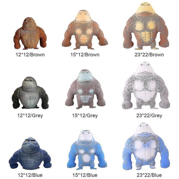 Gorilla figurlegetøj, super stort squishy gorilla elastisk gorilla abelegetøj, blød stretch gorilla figur latex gorilla fidget legetøj Grey 12*12