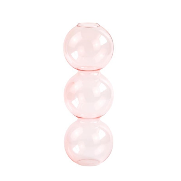 Multi-størrelse vase vase glasflasker gennemsigtig tre kugler i vind ornament Pink 17cm