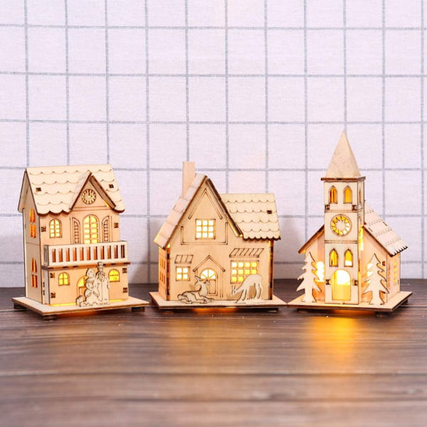 LED julehus med lys til vinterjuledekoration