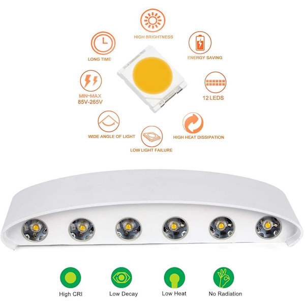 Moderne væglampe Ip65 Vandtæt 12w Led Væglamper Aluminium Indendørs Væglampe Til Stue Soveværelse Gang Trappe Gangsti (12w) [Energiklasse F]