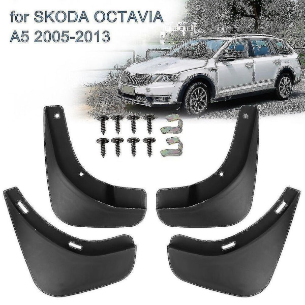 4 stk. Skjermskjermer kompatibel med Skoda Octavia A5 2005-2013 bilskvettlapper Biltilbehør Sprutbeskyttere foran bakskjerm