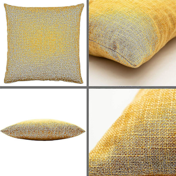 2 stk putetrekk i jute, 45x45 cm, pyntetrekk til pynteputer uten fyll, til bil, stue, soverom, kontor, gul