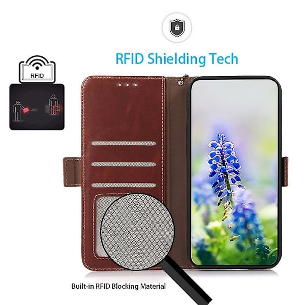 RFID-blockerande plånboksfodral i äkta läder till Asus Zenfone 10 5G/Zenfone 9 5G Brown
