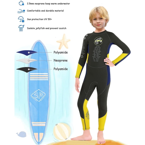 Børne våddragt Drenge Neopren badedragt, børn 2,5 mm termisk hel våddragt Warm Thicken Badetøj Solbeskyttelse Dykkerdragt UV 50+