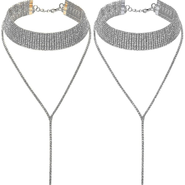2 delar strass tofs halsband Flerlagers bred krage halsband tofs kedja halsband för kvinnor flickor favor