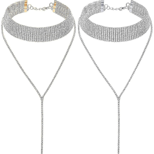 2 stk. Rhinestone Tassel Choker Halskæde Multi-lag Bred Krave Halskæder Tassel Kæde Halskæder Til Kvinder Piger Favor