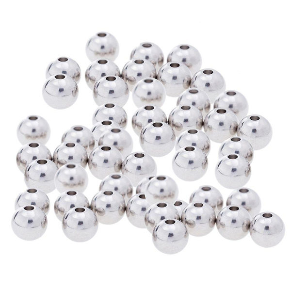 50 st Silverfärgade Runda Distanspärlor i Rostfritt Stål DIY Smyckestillverkning 8mm X 8mm
