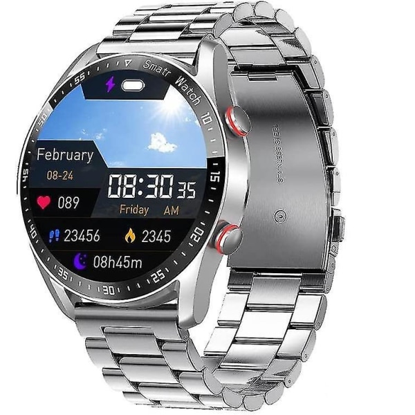 Ikke-invasiv blodsukkertest Smart Watch, Full Touch Health Tracker Ur med blodtryk, Blodilt sporing, Søvnovervågning Silver steel