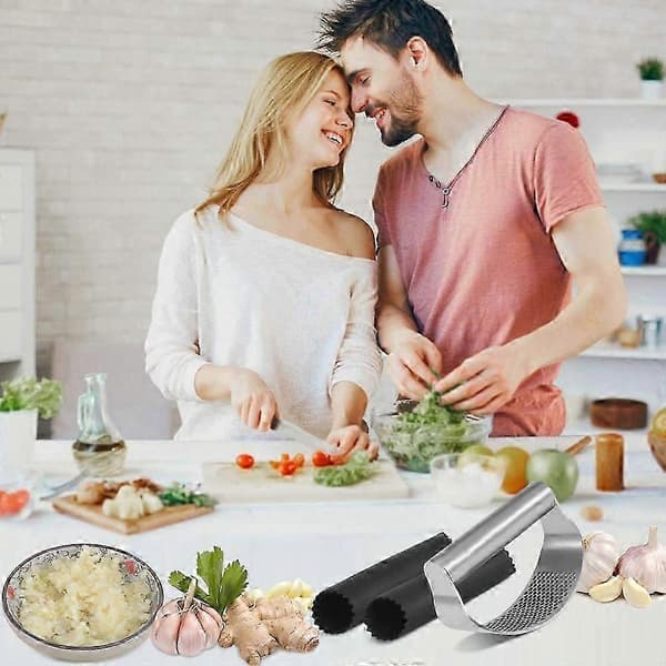 Hvitløkspresse i rustfritt stål, ringformet, manuell 2pcs