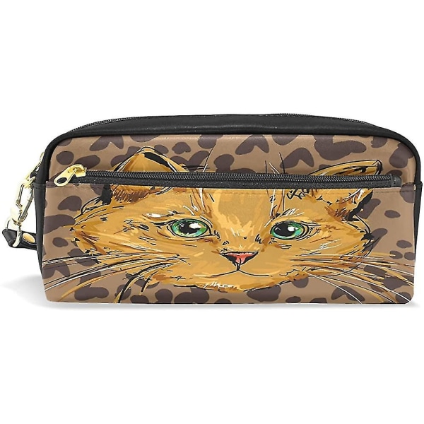 Case. Cat Pencil Bag Travel Makeup Pouch Stor Kapacitet Vattentätt Läder 2 Jämför