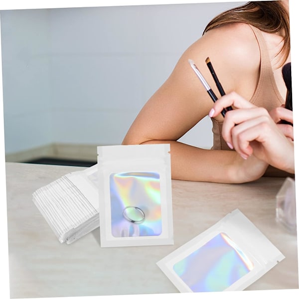 100 stk pilleoppbevaringspose klare kakeposer fargede poser klare smykkeposer mini myntvogn P White
