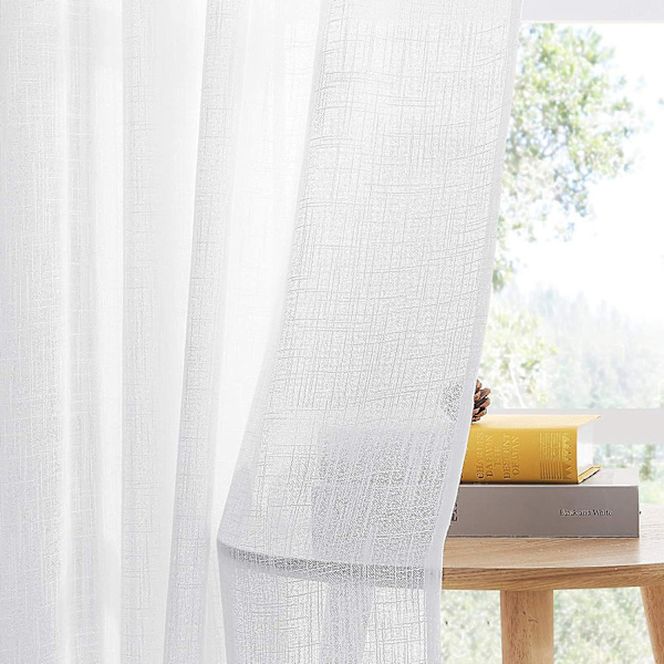 Voile gardiner - Hvide Voile Voile ringgardiner med krydsmønster Lys boligindretning Blød filter, B 140 X H 240 cm, Hvid, 2 stk.