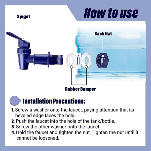 4 delar ersättnings kylkran Vattenflaskkanna, set, återanvändbar tapppip Vatten