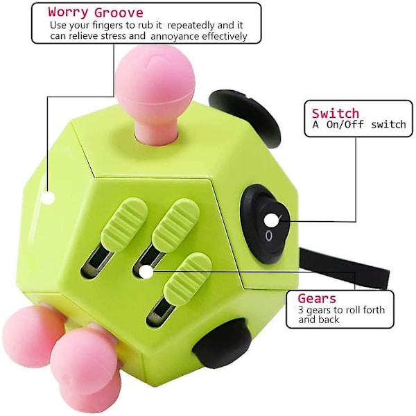 12-sivuinen Fidget Cube -lelu, lievittää stressiä lapsille, teini-ikäisille ja aikuisille A2