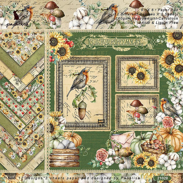24 stk 6x6'' Høstgresskar Mønster Bakgrunnsblokk Papir For Scrapbooking Dekor Journal Album Diy Memopads Håndlaget