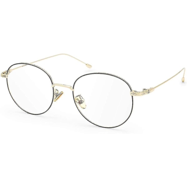 Blått lysblokkerende briller, lys retro rund innfatning for kvinner Anti-ultrafiolett dataspillbriller (gull)