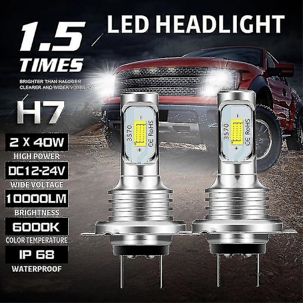 H7 Led Canbus strålkastare H7 Led halvljus glödlampor 6000k Ip 68 Csp 3570 Led-chips