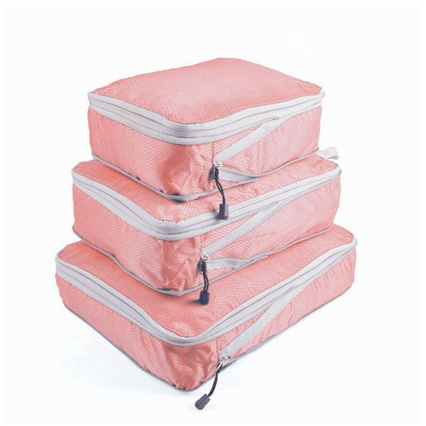 Hopfällbara vattentäta resväskor med kompressionsbara packkuber Pink