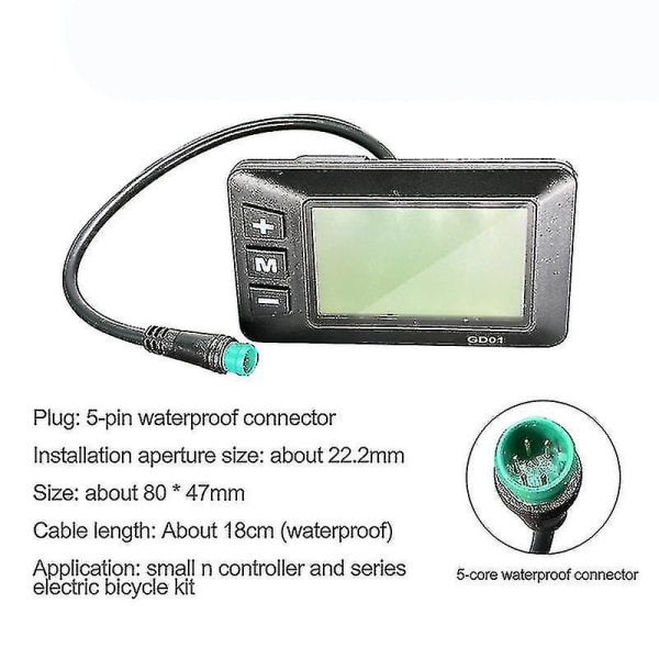 Ebike 24v 36v 48v Jn Lcd Gd01 Display Vattentät För Jn Controller Elecrtic Cykel Navmotor Konverteringskit