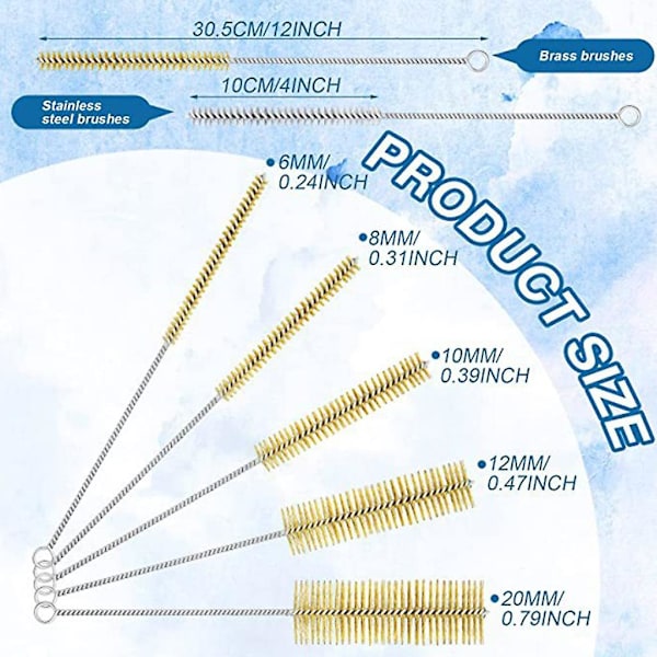 Drikkestrå-renser børste sett 5 størrelser 20-stykker 12\" rørrenser børster