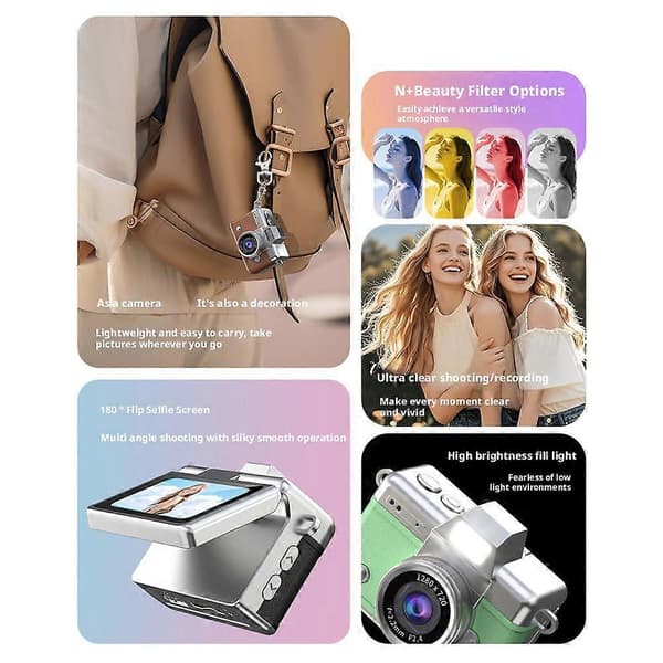 Minikamera 720P HD Flip-skærm til OOTD og daglig optagelse Elegant White